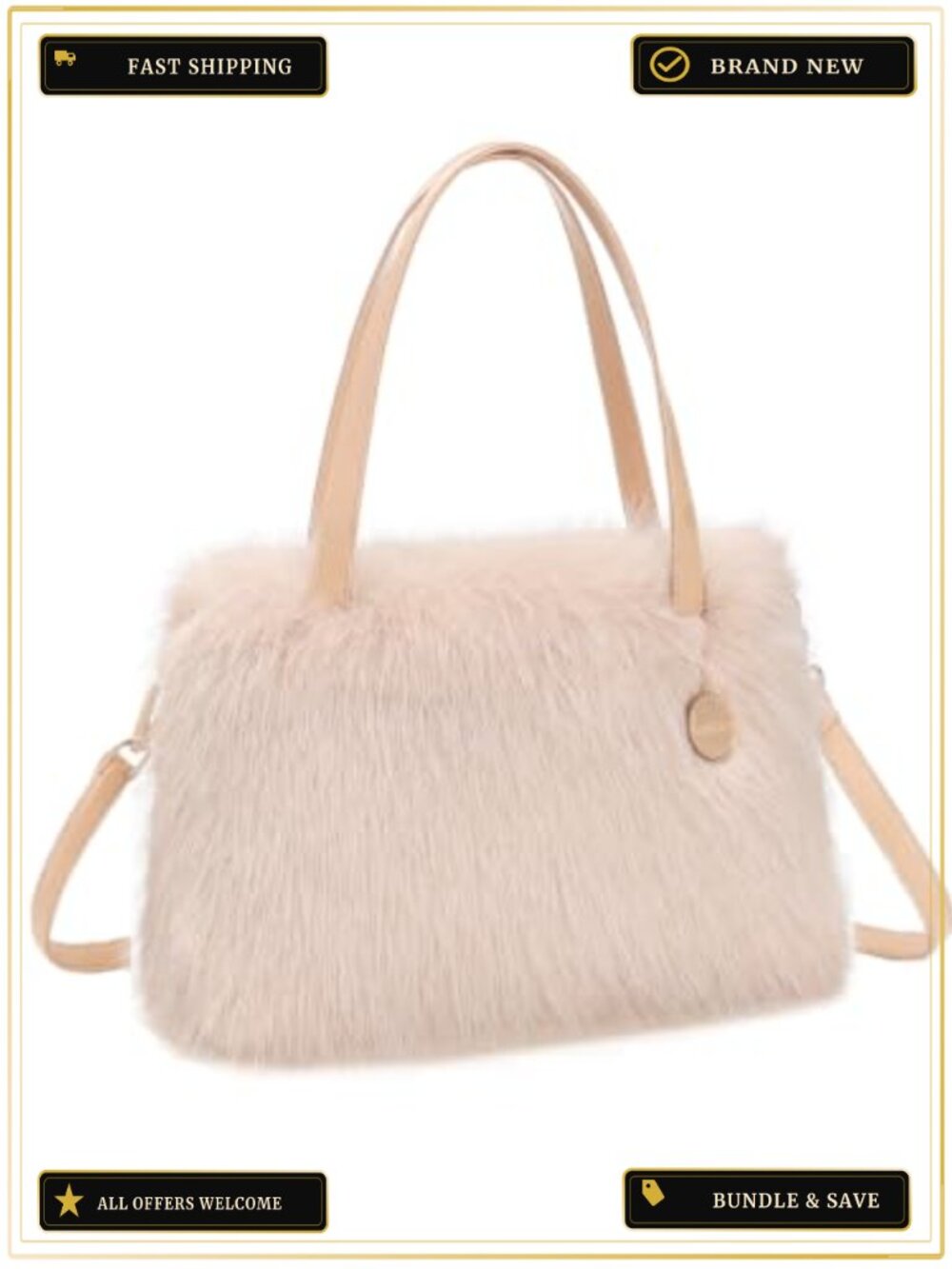 Faux Fur Furry Handbag with Crossbody Strap - Women's Winter Bag